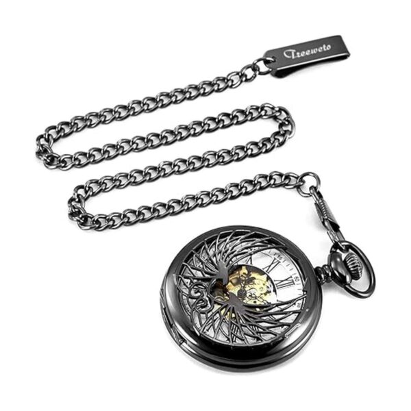 Treeweto Reloj de bolsillo mecánico con diseño de alas de_3