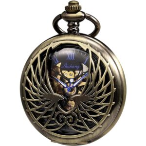 TREEWETO Reloj de bolsillo mecánico con alas de águila_1