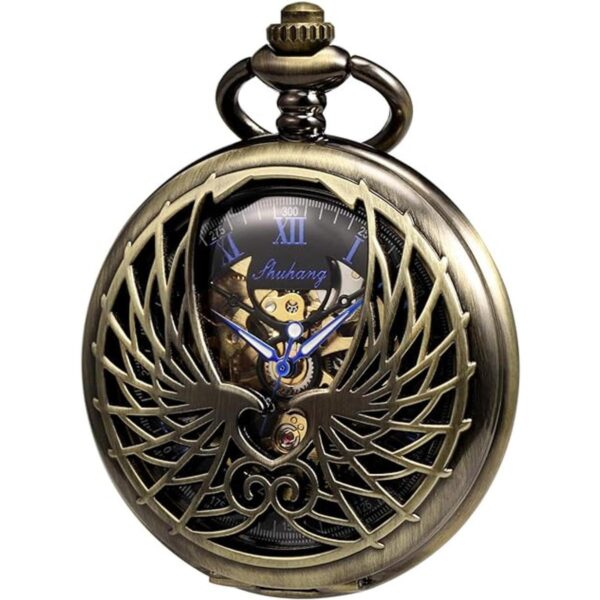 TREEWETO Reloj de bolsillo mecánico con alas de águila_1