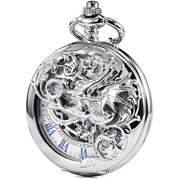 Treeweto Reloj de bolsillo mecánico diseño de dragón con_2