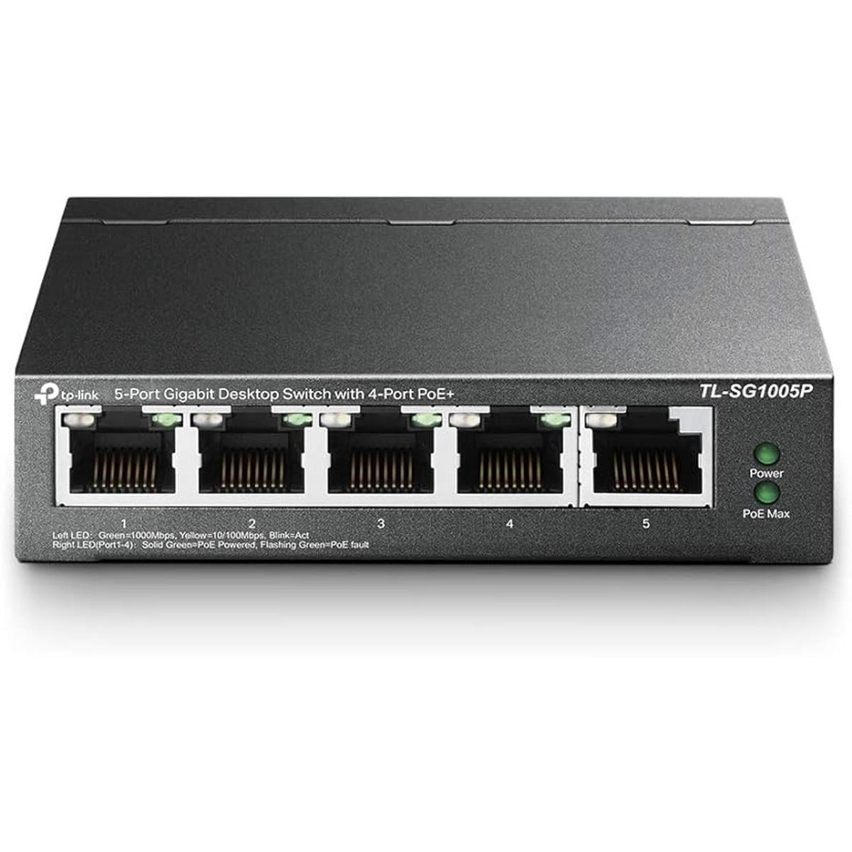 Interruptor TPLink de red Gigabit Ethernet de 5 puertos.