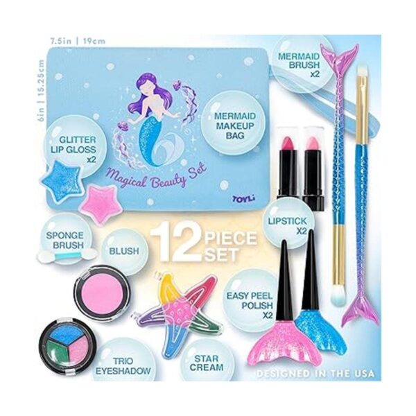 TOYLI Juego de maquillaje lavable de sirena para niños