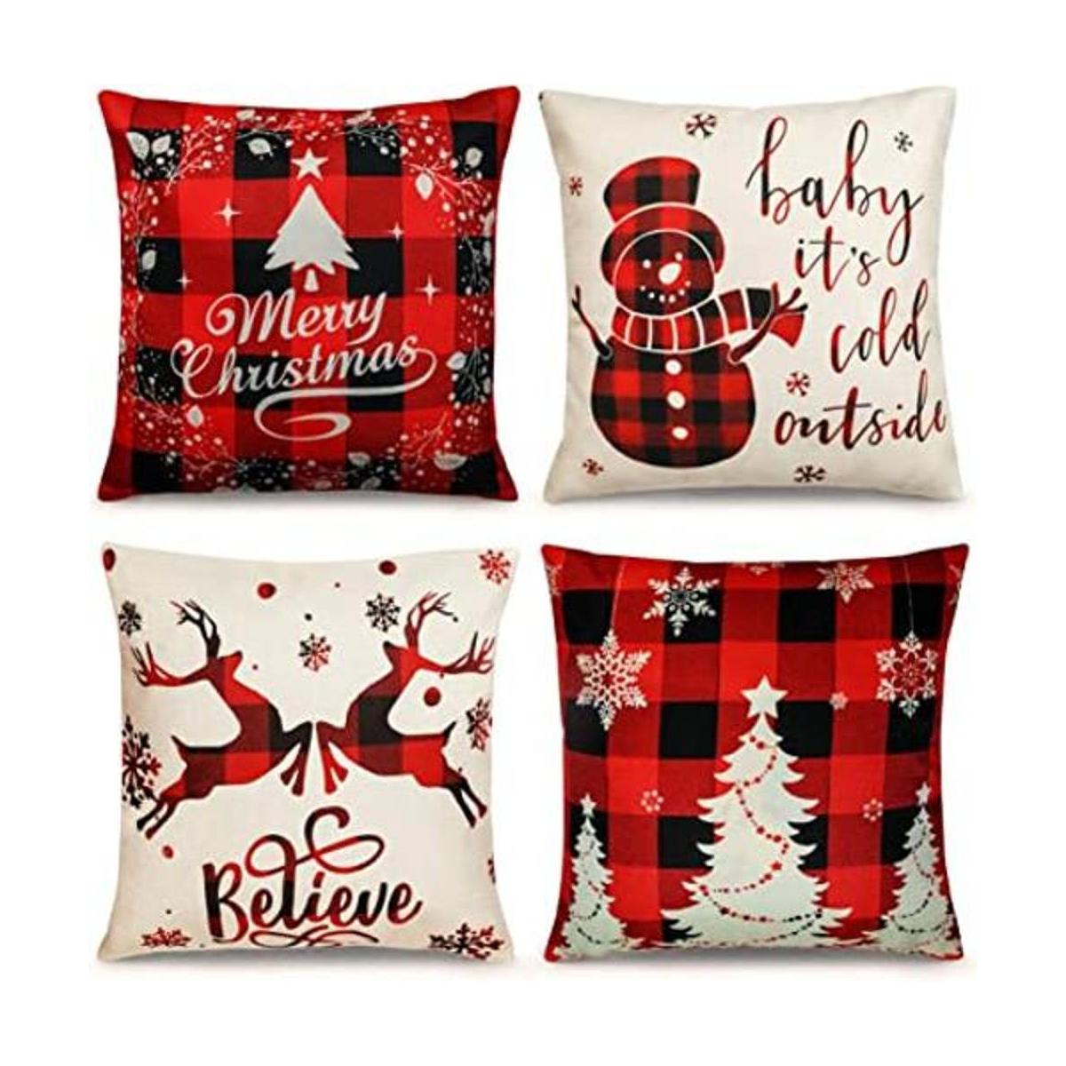 Juego de 4 fundas de almohada de Navidad de 18 x 18