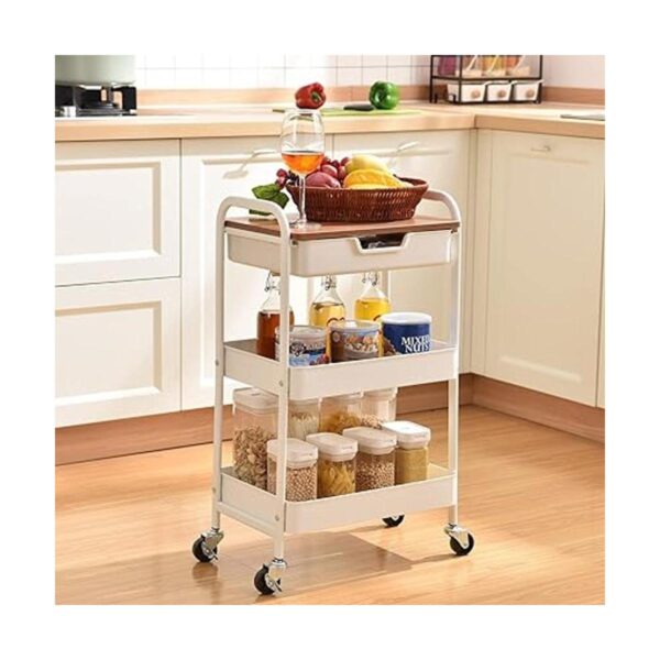 TOOLF Carrito rodante de 3 niveles con tabla de madera y_6