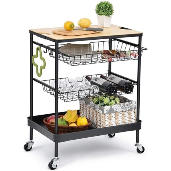 TOOLF Kitchen Island Carrito de servir con mesa de madera_1