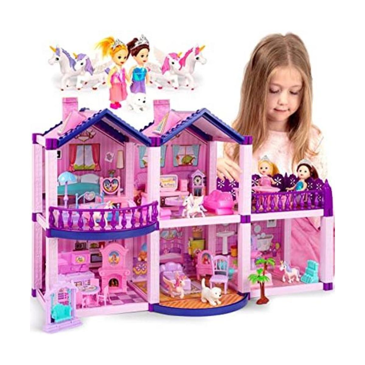 Casa de muñecas con princesas 4 unicornios y muñecas para