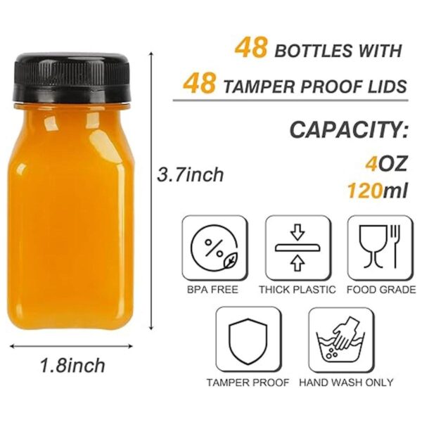 Tomnk 48 botellas de jugo de plástico de 4 onzas con tapas_2