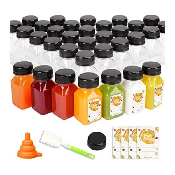 Tomnk 48 botellas de jugo de plástico de 4 onzas con tapas_1