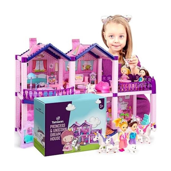 Casa de muñecas con princesas 4 unicornios y muñecas para