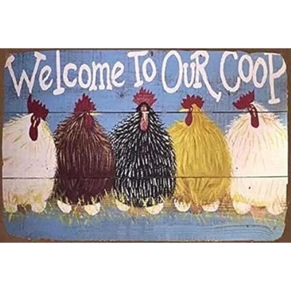 Placa de metal de pollo vintage Welcome To Our Coop placa_2