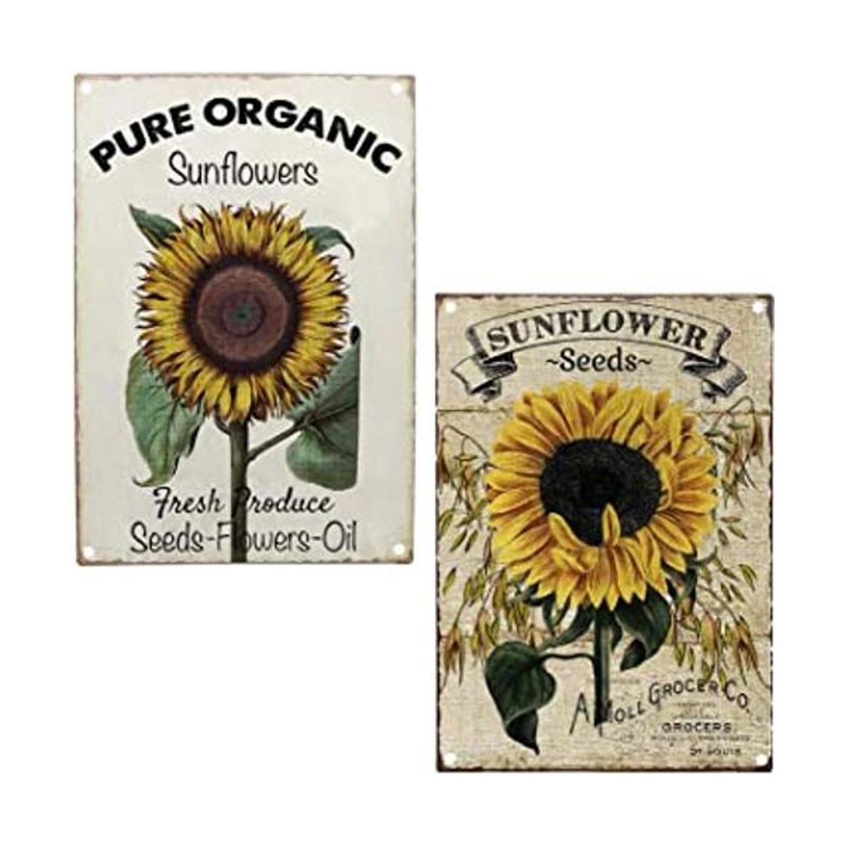 TISOSO Pure Organic Girasol Seeds Metal Tin Sign Vintage