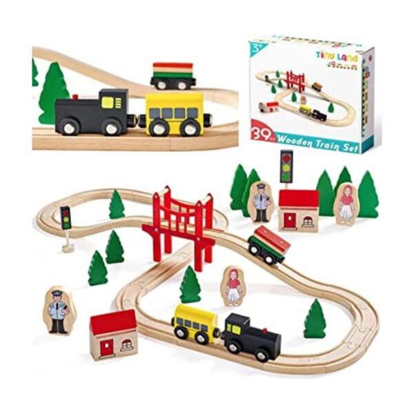 Tiny Land Juego de tren de madera para niños pequeños 39_1