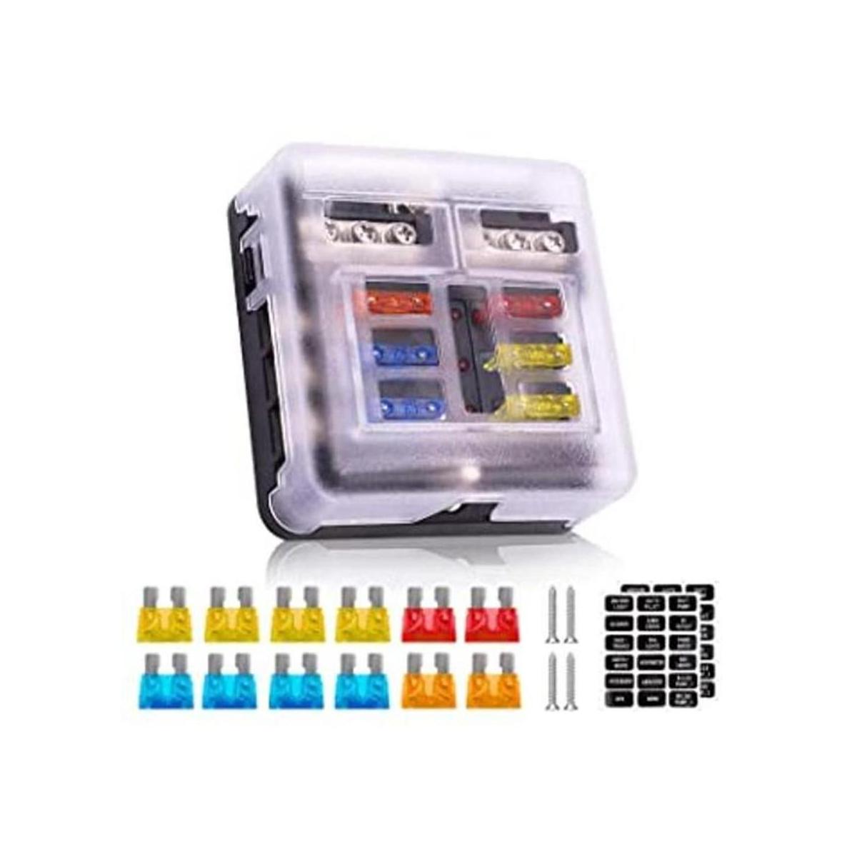 Caja de fusibles de 6 vías de 12 V bloque de fusibles de