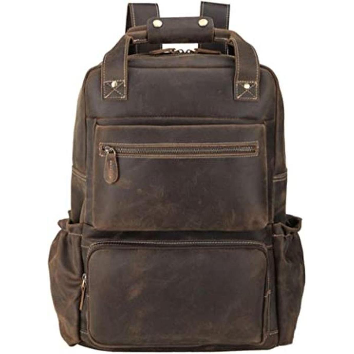 TIDING Mochila de piel auténtica para hombre de 17.3