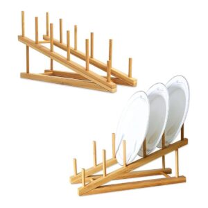 TIEDailyNec 2 estantes de madera para platos de bambú para_1