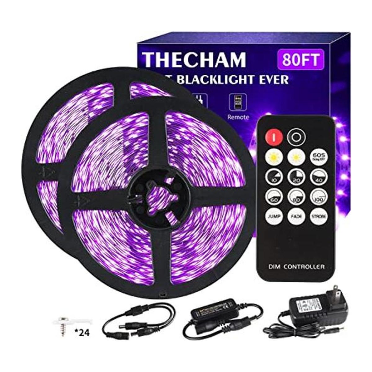 THECHAM Tira de luz negra de 80 pies con control remoto