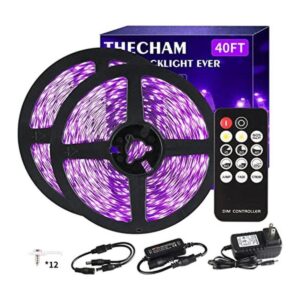 THECHAM Tira de luz negra de 40 pies con control remoto_1