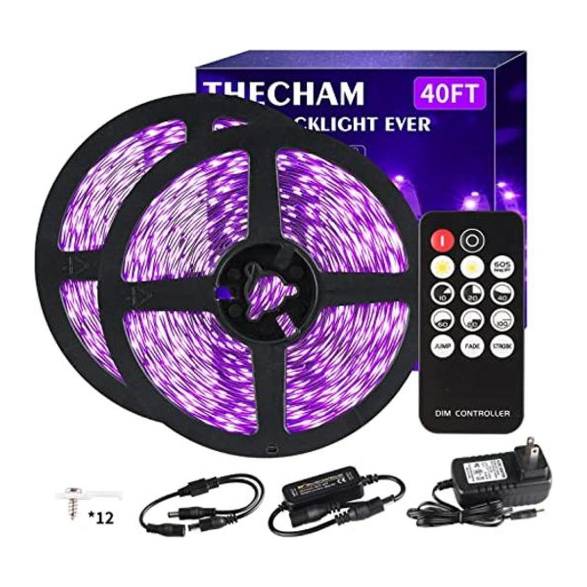 THECHAM Tira de luz negra de 40 pies con control remoto