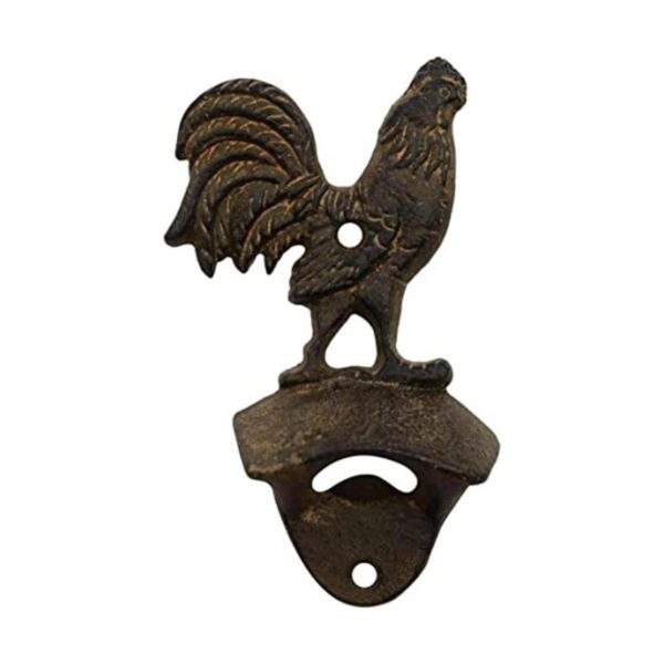 Soporte de pared de hierro fundido gallo cerveza abridor_1