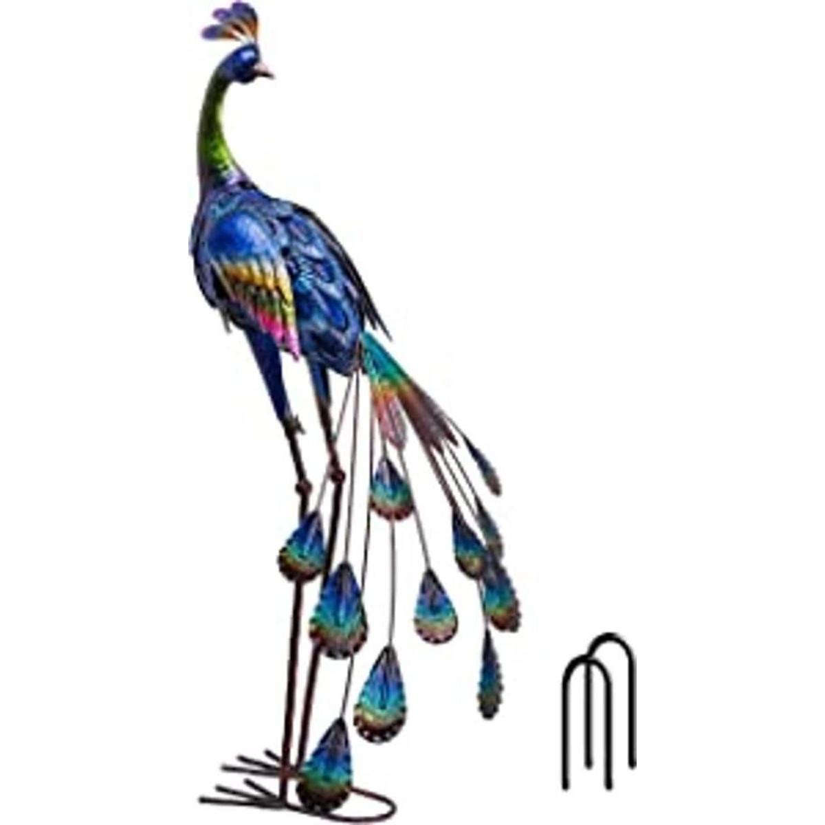 TERESAS COLLECTIONS Pavo real de metal de 35 pulgadas