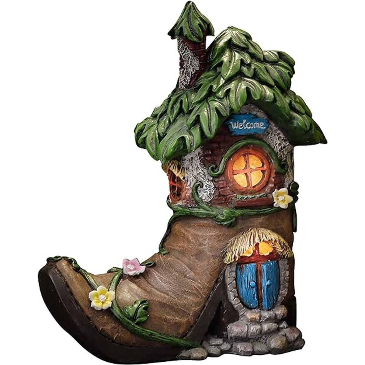 TERESAS COLLECTIONS Boot Fairy House Garden Statues with
