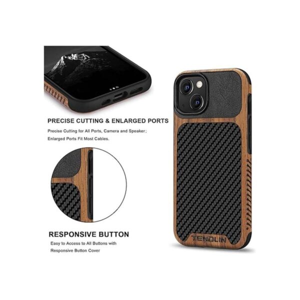 TENDLIN Funda compatible con iPhone 13 de grano de madera_5