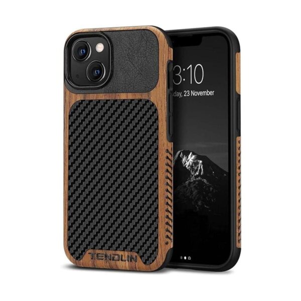 TENDLIN Funda compatible con iPhone 13 de grano de madera_1