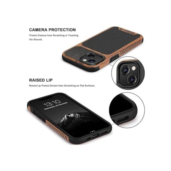 TENDLIN Funda compatible con iPhone 13 de grano de madera_4