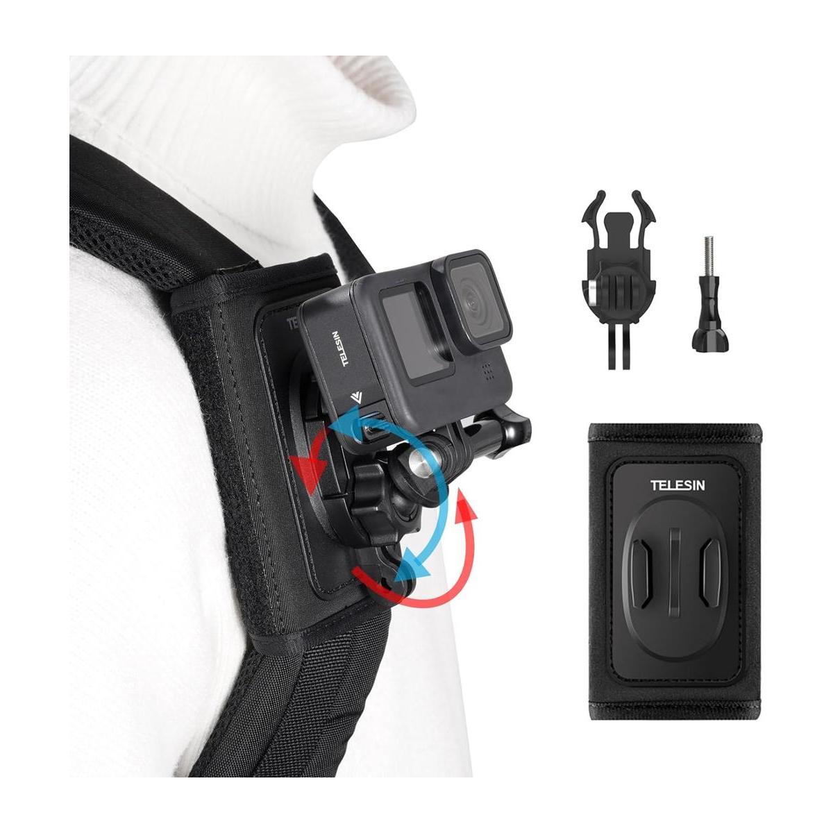 TELESIN 360 Rotación Mochila Soporte de pinza para cámara