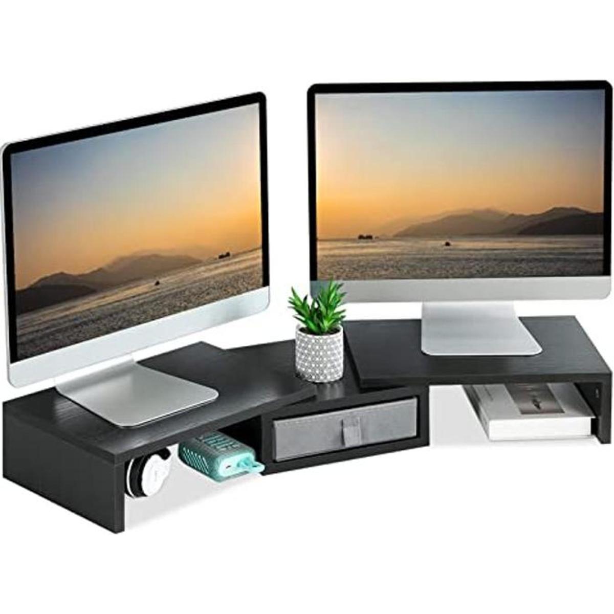 TEAMIX Elevador de soporte dual para monitor con cajón