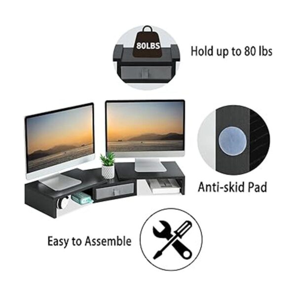 TEAMIX Elevador de soporte dual para monitor con cajón_4