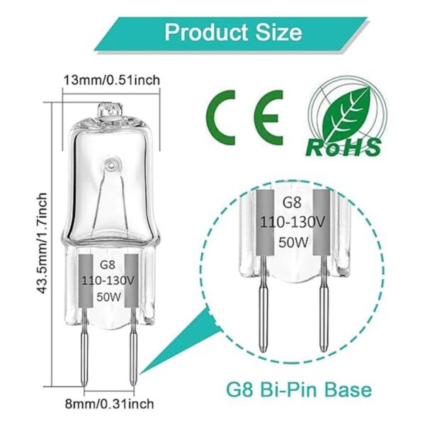 Bombillas halógenas G8 de 50 W regulables 120 V base_2