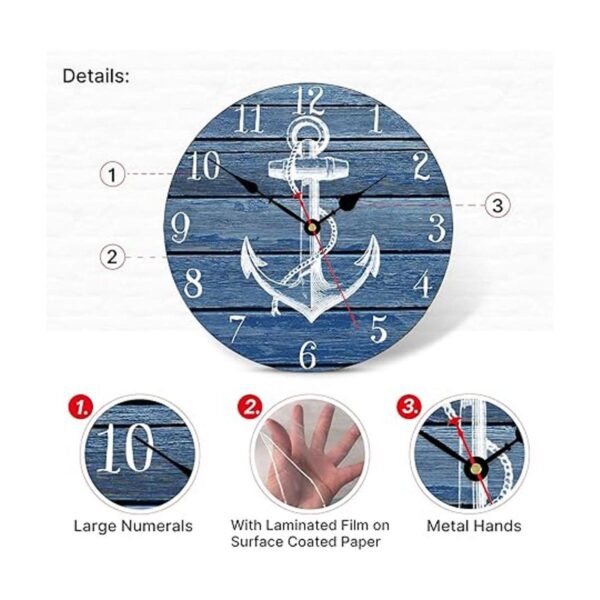 TAHEAT Reloj de pared con patrón de ancla blanco de 14_4