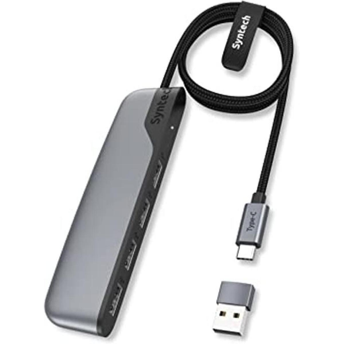 Hub USB C a USB 4 puertos con cable extendido de 2 pies
