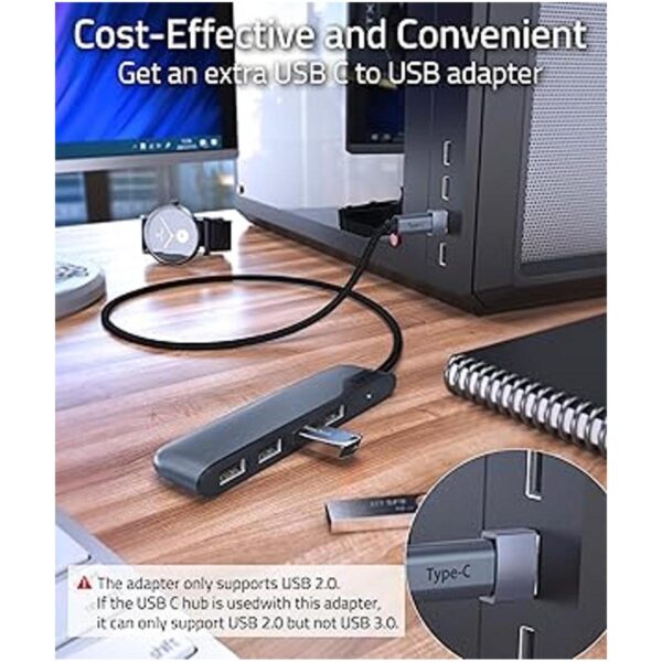 Hub USB C a USB 4 puertos con cable extendido de 2 pies_3