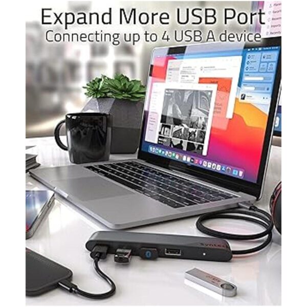 Hub USB C a USB 4 puertos con cable extendido de 2 pies_4