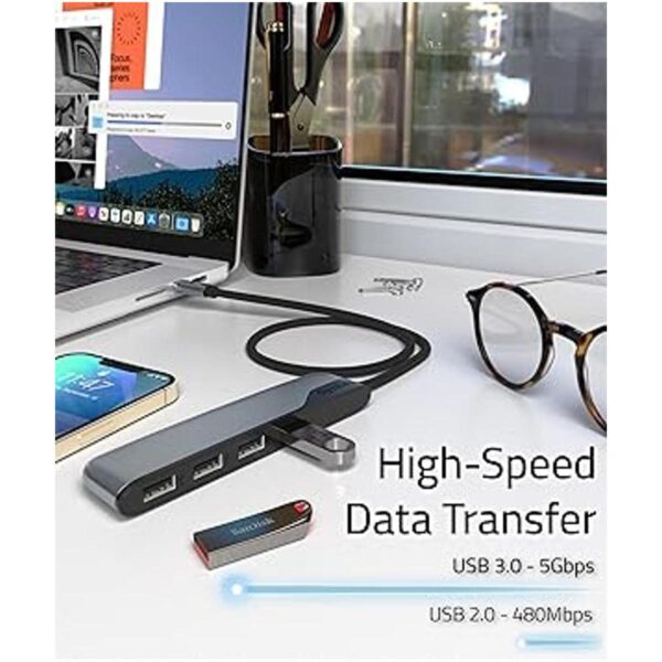 Hub USB C a USB 4 puertos con cable extendido de 2 pies_5