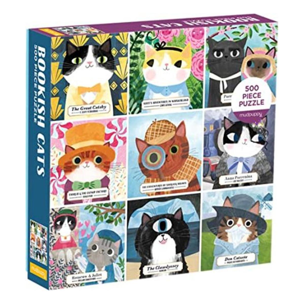 Mudpuppy Bookish Cats Rompecabezas familiar de 500