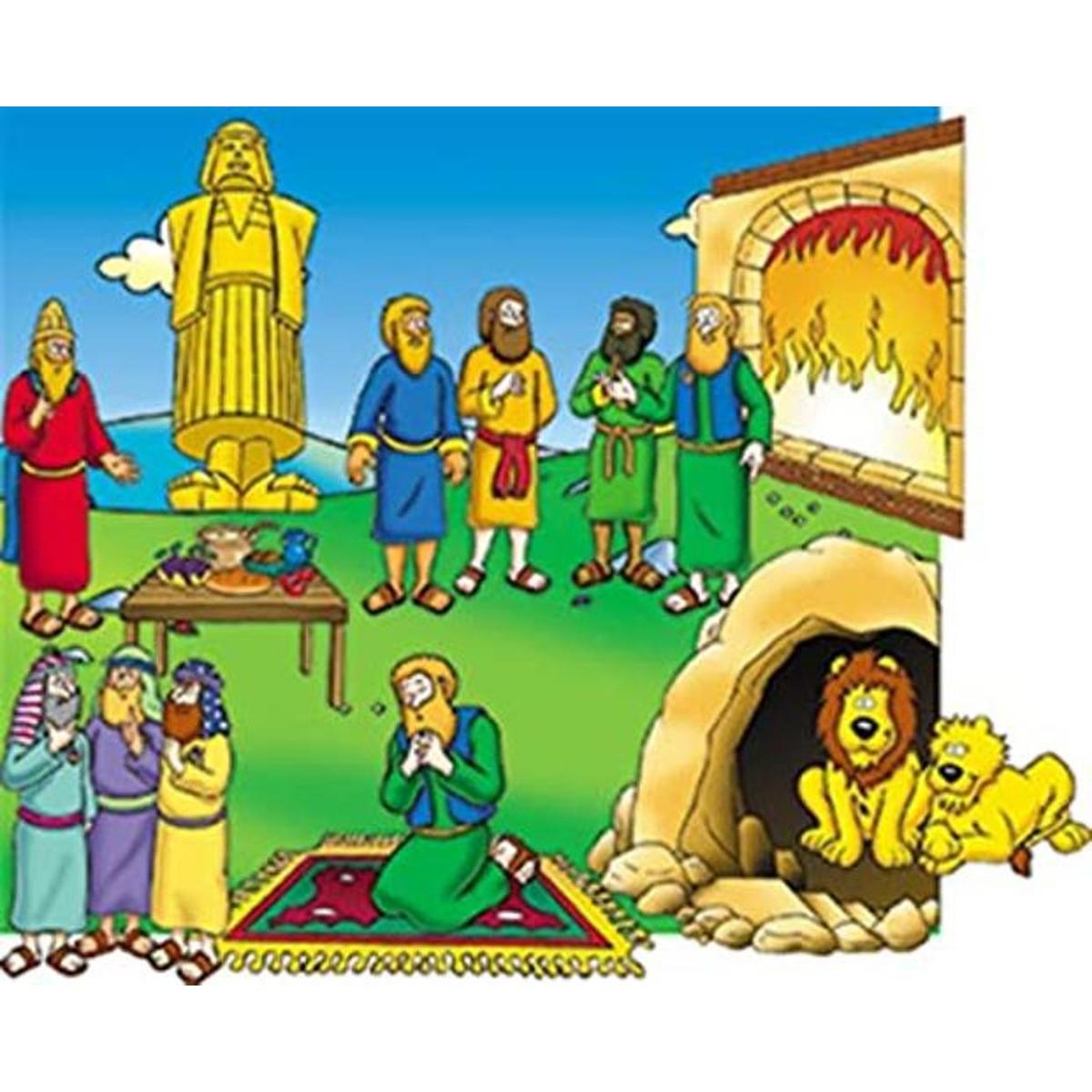 Figuras de fieltro de Daniel en el foso de los leones de