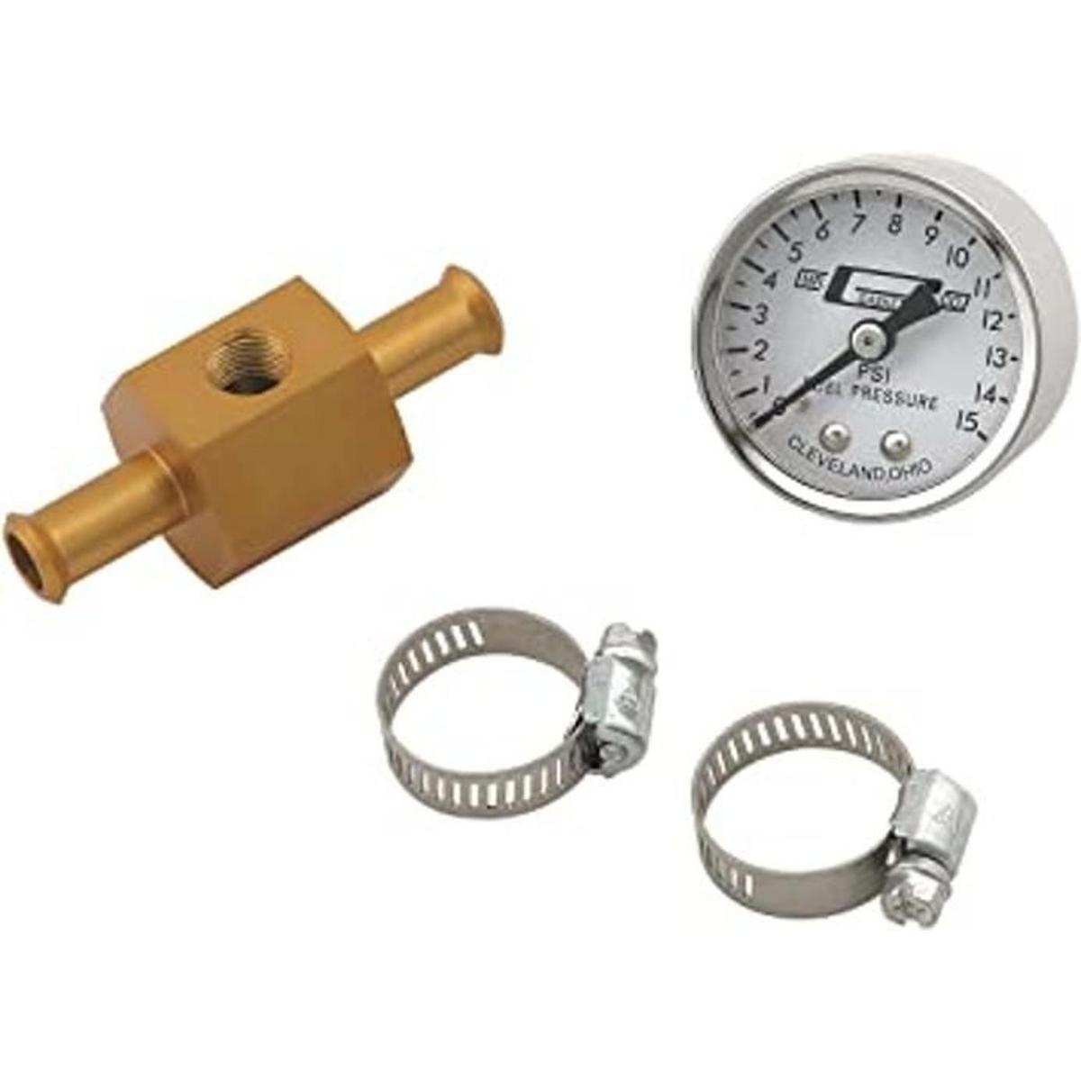 Mr. Gasket Bloque de combustible con manómetro de 015 PSI