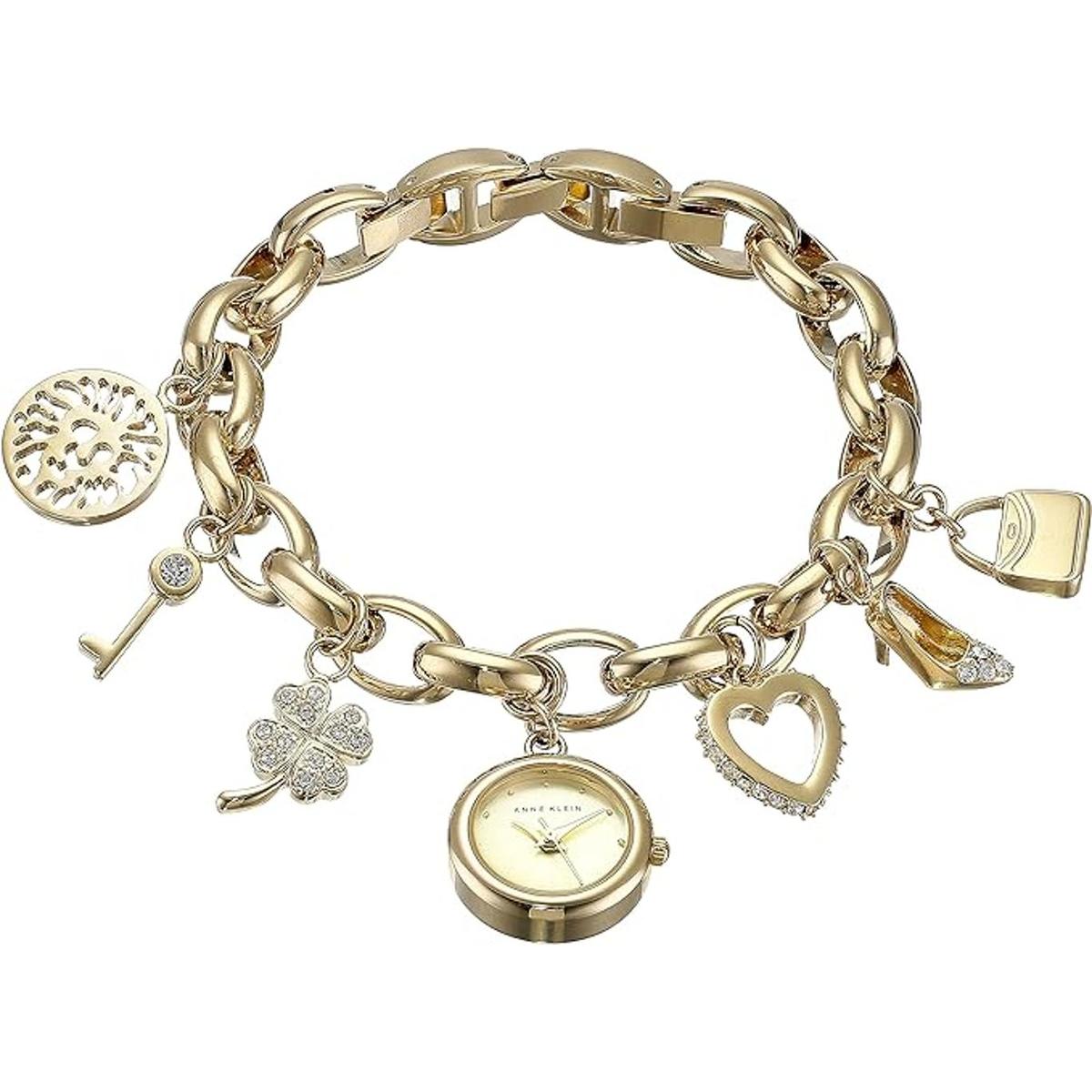 Anne Klein Reloj de pulsera con dije en tono dorado con