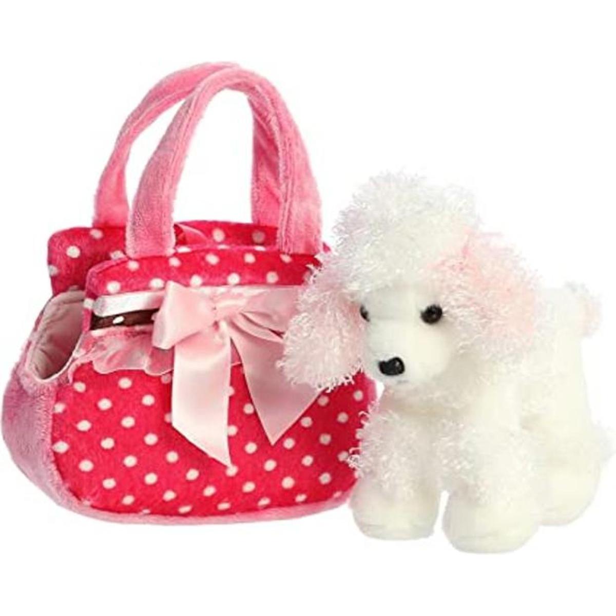 Bolso transportador de peluche con perro diseño a lunares