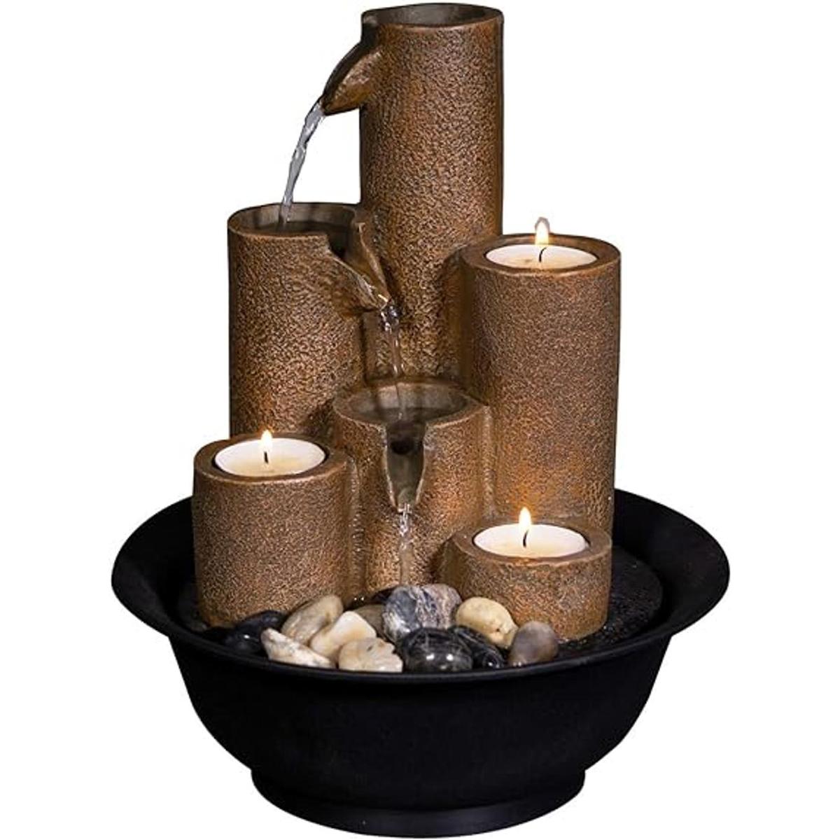 Fuente de mesa con columnas y 3portavelas en niveles