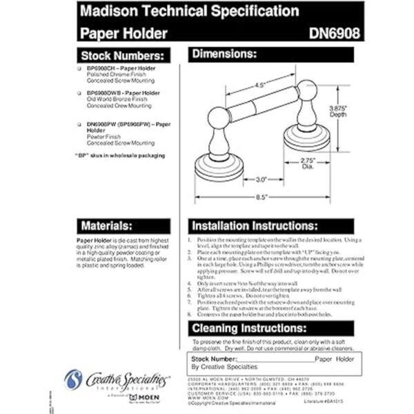 Moen BP6908CH Madison Soporte de papel cromado_2