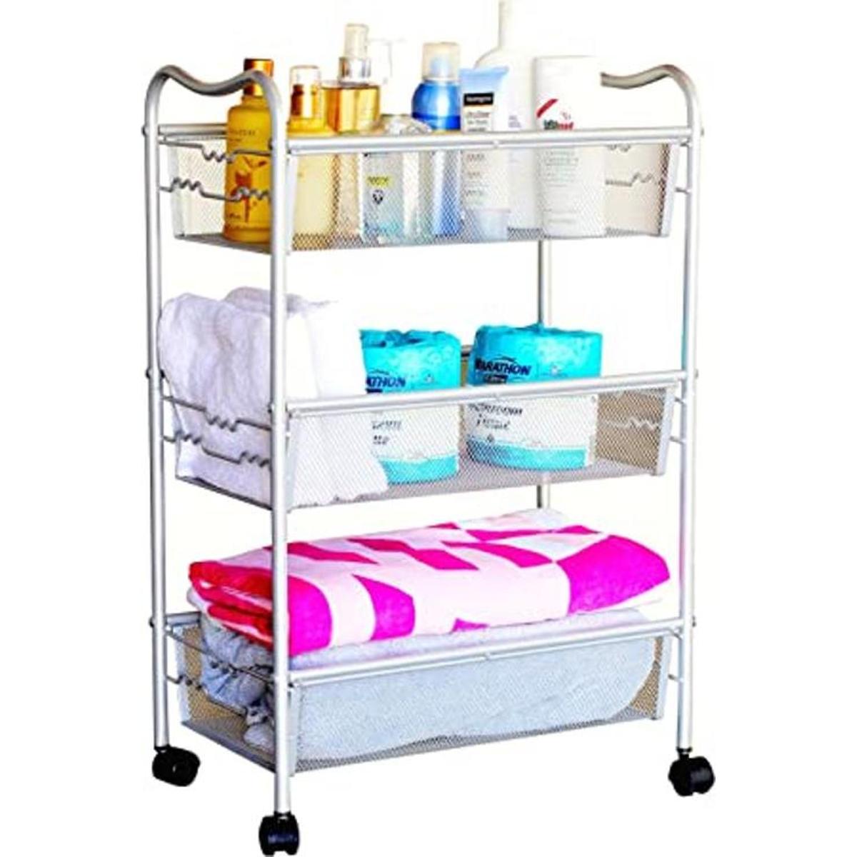 DecoBros carro de malla de metal color plateado