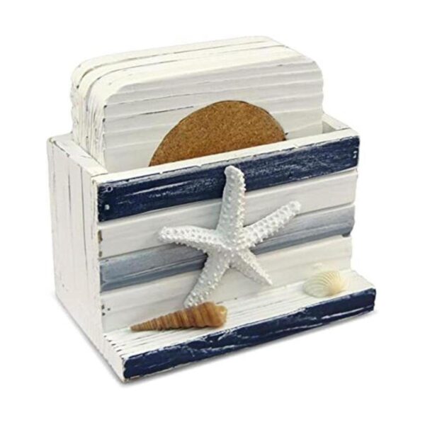 COTA Global Juego de posavasos de madera náutica a rayas_1