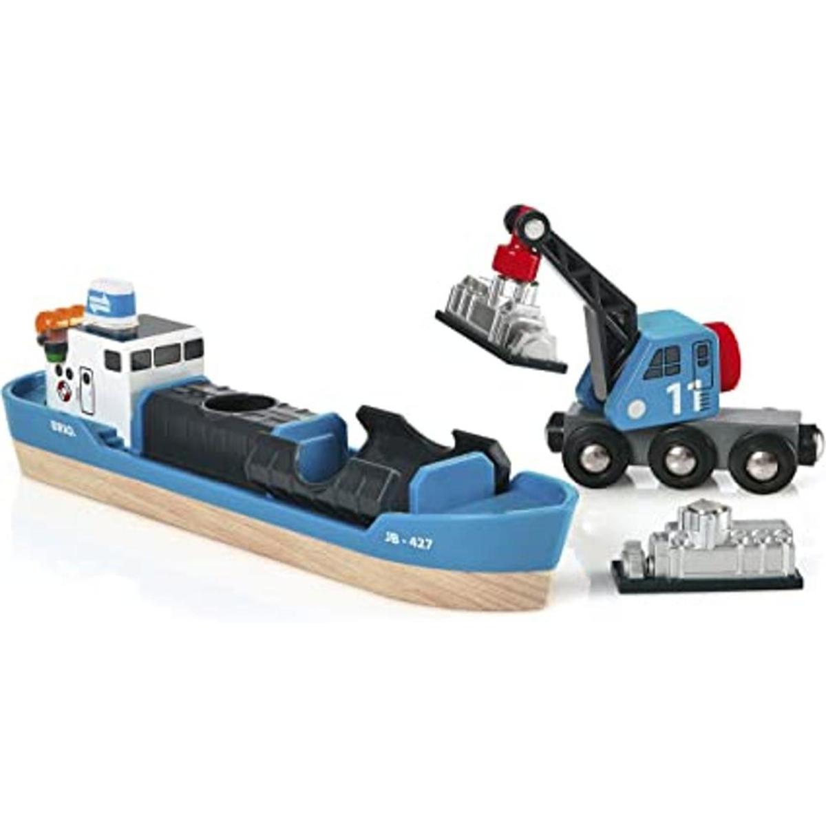 Brio barco de carga y grúa
