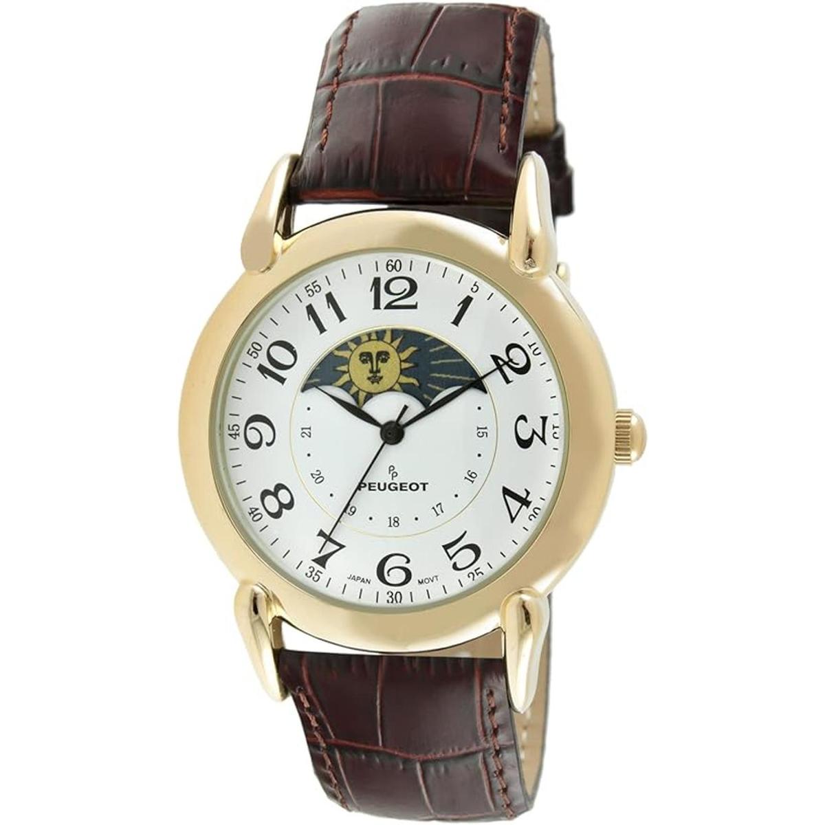 Peugeot Reloj de vestir de cuero vintage chapado en oro