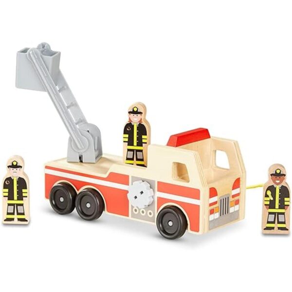 Melissa Doug Camión de bomberos de madera con 3 figuras