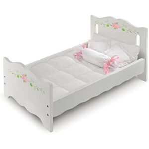 Cama para muñecas con cobertor blanco y rosa_1